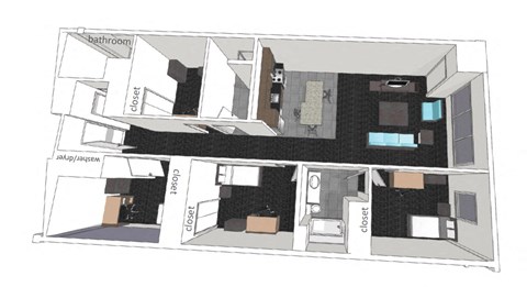 Floor plan for 4 beds, 2 baths, 1466 sqft