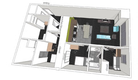 Floor plan for 3 beds, 2 baths, 1319 sqft