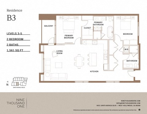 Floor plan for 2 beds, 2 baths, 1561 sqft