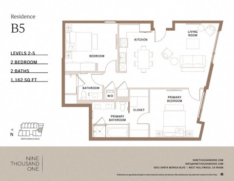 Floor plan for 2 beds, 2 baths, 1162 sqft