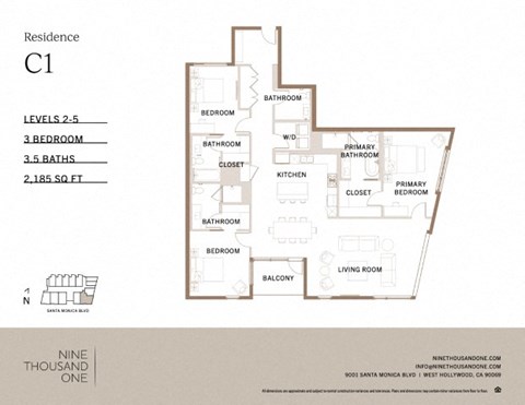 Floor plan for 3 beds, 3.5 baths, 2185 sqft