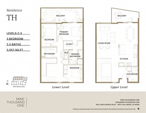 Floor plan for 3 beds, 2.5 baths, 2057 sqft