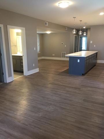 St. Louis apartment for rent - A kitchen area with a counter and cabinets.