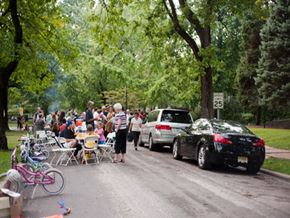 University City apartment for rent - a group of people sitting at tables in a park