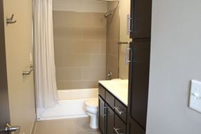 St. Louis apartment for rent - a bathroom with a sink and a toilet and a shower