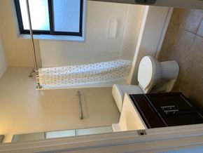 St. Louis apartment for rent - a bathroom with a shower and a toilet and a sink