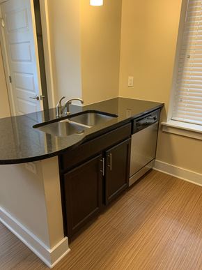 Saint Louis apartment for rent - an empty kitchen with a sink and a window