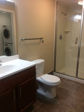 University City apartment for rent - a bathroom with a toilet and a shower and a sink