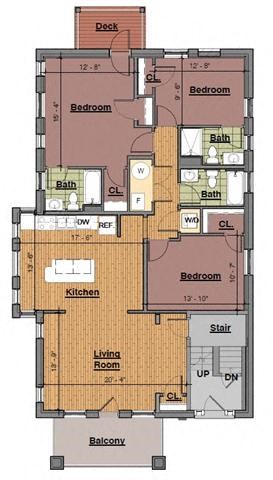 Floor plan for 3 beds, 3 baths, 1345 sqft