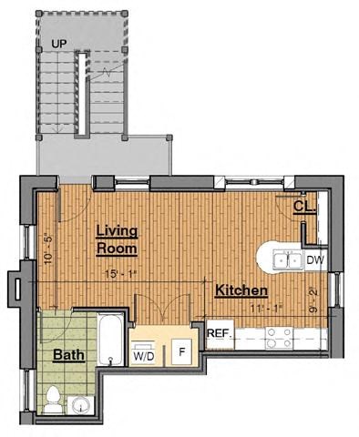 Floor plan for studio, 1 bath, 420 sqft