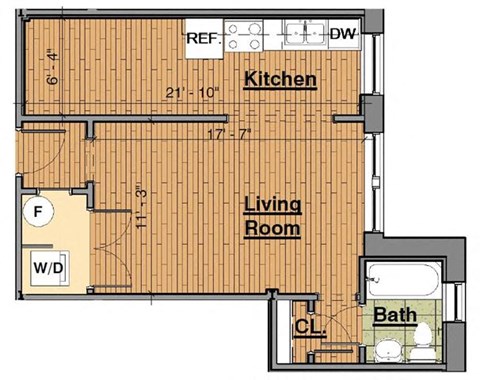 Floor plan for studio, 1 bath, 460 sqft