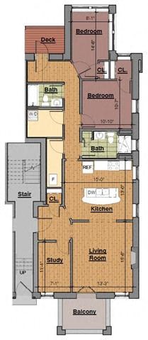 Floor plan for 2 beds, 2 baths, 1193 sqft