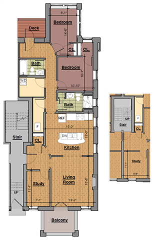 Floor plan for 2 beds, 2 baths, 1142 sqft
