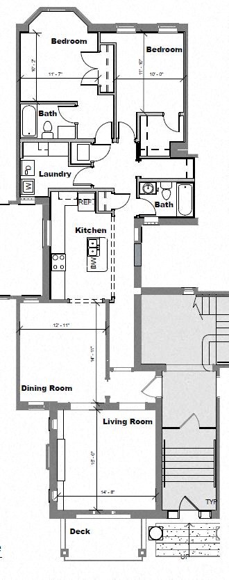 Floor plan for 2 beds, 2 baths, 1350 sqft
