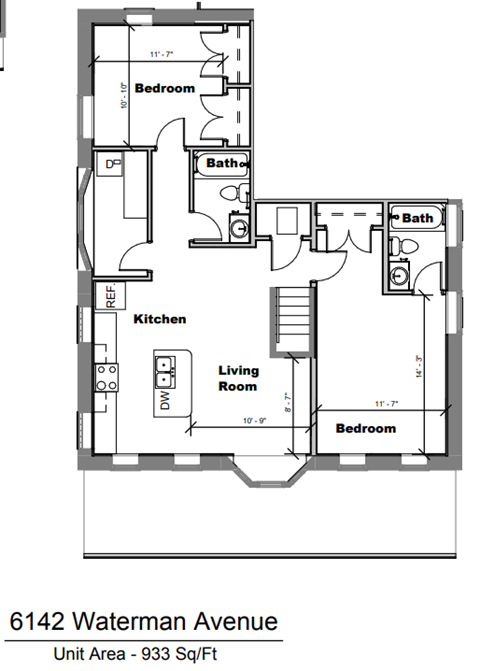 Floor plan for studio, 933 sqft