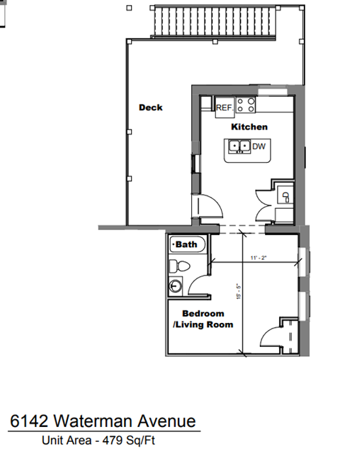 Floor plan for studio, 479 sqft