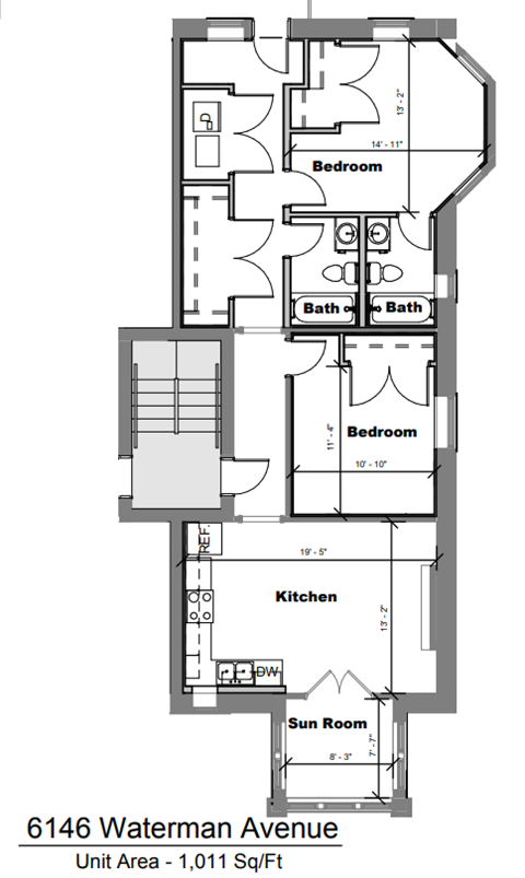 Floor plan for studio, 1011 sqft