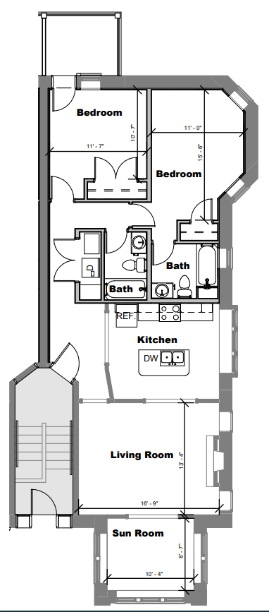 Floor plan for 2 beds, 2 baths, 1060 sqft