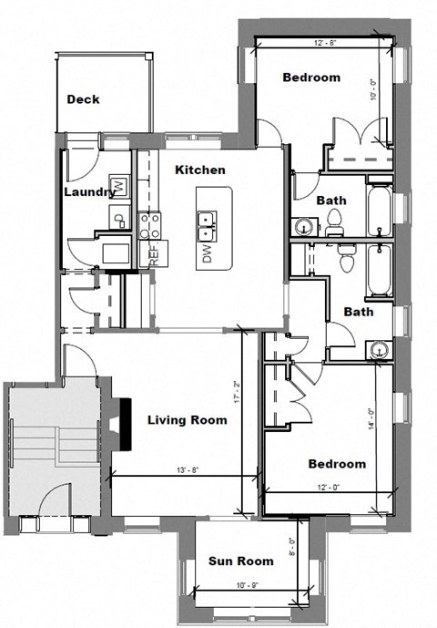 Floor plan for 2 beds, 2 baths, 1198 sqft