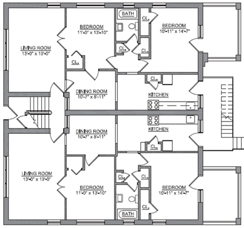 Floor plan for 2 beds, 1 bath, 1200 sqft