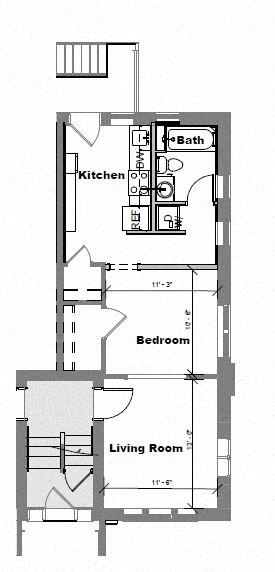 Floor plan for studio, 1 bath, 533 sqft