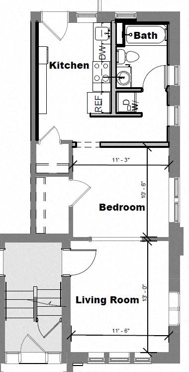 Floor plan for studio, 533 sqft