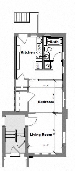 Floor plan for studio, 1 bath, 533 sqft