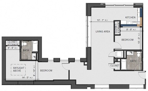 Floor plan for studio, 1251 sqft