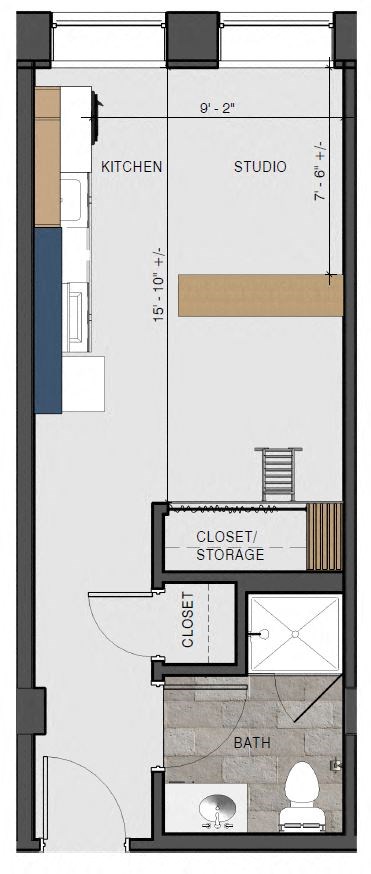 Floor plan for studio, 1 bath, 317 sqft