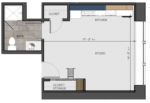 Floor plan for studio, 1 bath, 332 sqft