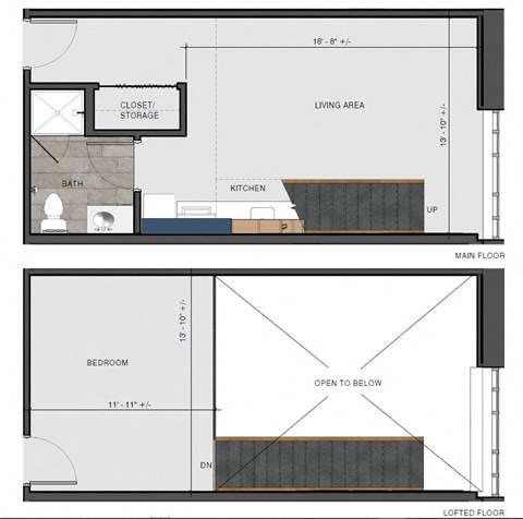 Floor plan for studio, 1 bath, 556 sqft