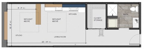 Floor plan for studio, 1 bath, 475 sqft