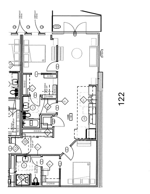 Floor plan for 2 beds, 2 baths, 1087 sqft