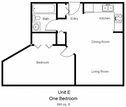 Floor plan for 1 bed, 1 bath