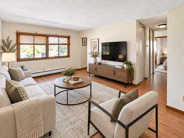 Forest Lake apartment for rent - A living room with a couch, chair, and television.
