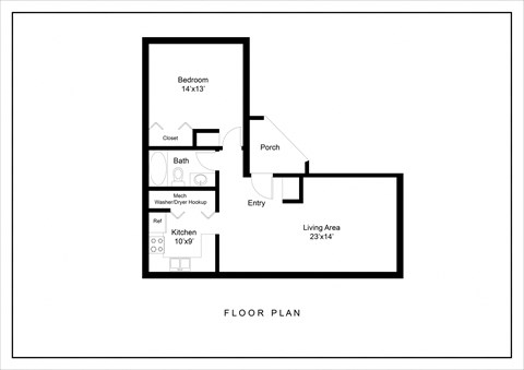 Floor plan for 1 bed, 1 bath, 757 sqft
