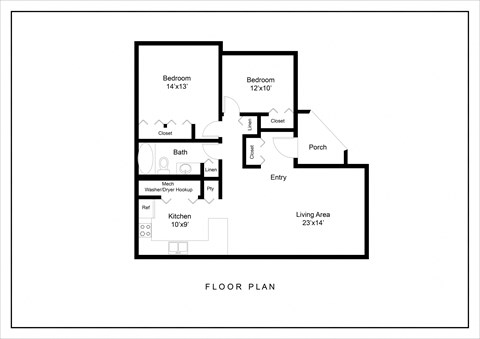 Floor plan for 2 beds, 1 bath, 997 sqft