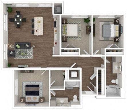 Floor plan for 3 beds, 2 baths, 1239 sqft