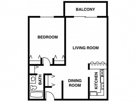 Floor plan for 1 bed, 1 bath, 835 sqft