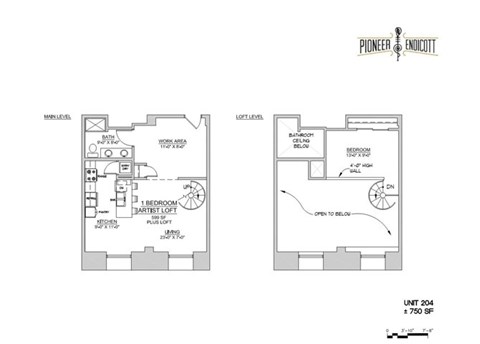 Floor plan for 1 bed, 1 bath, 919 sqft
