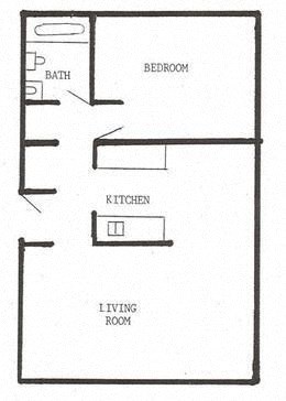 Floor plan for 1 bed, 1 bath, 640 sqft