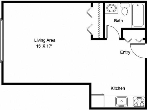 Floor plan for studio, 1 bath, 400 sqft