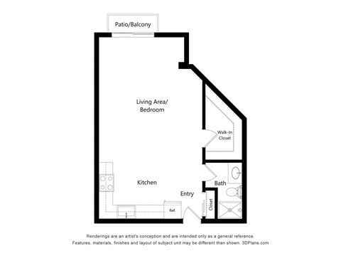 Floor plan for studio, 1 bath, 350 sqft
