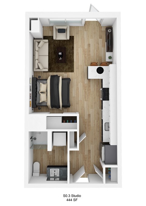 Floor plan for studio, 1 bath, 440 sqft