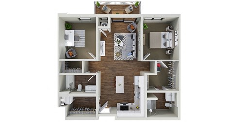 Floor plan for 2 beds, 2 baths, 972 sqft