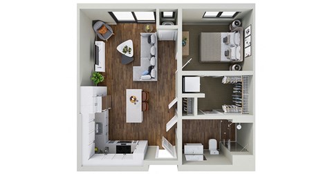 Floor plan for 1 bed, 1 bath, 663 sqft