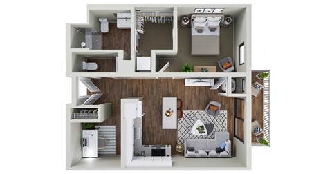 Floor plan for 1 bed, 2 baths, 792 sqft