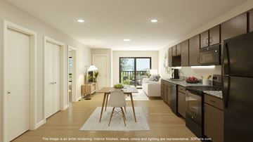 Brooklyn Center apartment for rent - a rendering of a kitchen and living room with a table and chairs