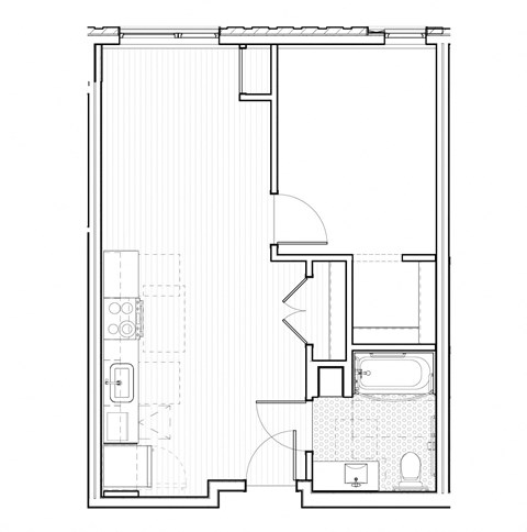 Floor plan for 1 bed, 1 bath, 535 sqft