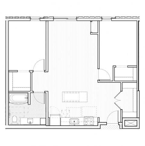 Floor plan for 2 beds, 1 bath, 890 sqft
